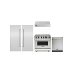 Viking 5-Piece Kitchen Package with VGIC53626BSS 36″ Gas Range, VWH3610SS 36″ Wall Hood, VDWU524SS 24″ Dishwasher, FRI7300WR 30” Refrigerator, FFI7300WL 30” Freezer and 2x VICDP30SS Stainless Steel Panels