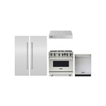 Viking 5-Piece Kitchen Package with VGIC53626BSS 36 inch Gas Range, VWH3610SS 36 inch Wall Hood, VDWU524SS 24 inch Dishwasher, FRI7300WR 30 inch Refrigerator, FFI7240WL 24 inch Freezer, VICDP30SS and VICDP24SS Stainless Steel Panels