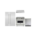 Viking 5-Piece Kitchen Package with VGIC53626BSS 36 inch Gas Range, VWH3610SS 36 inch Wall Hood, VDWU524SS 24 inch Dishwasher, FRI7300WR 30 inch Refrigerator, FFI7180WL 18 inch Freezer, VICDP30SS and VICDP18SS Stainless Steel Panels