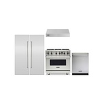 Viking 5-Piece Kitchen Package with VGIC53626BSS 36 inch Gas Range, VWH3610SS 36 inch Wall Hood, VDWU524SS 24 inch Dishwasher, FRI7240WR 24 inch Refrigerator, FFI7240WL 24 inch Freezer, 2x VICDP24SS Stainless Steel Panels