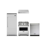 Viking 4-Piece Kitchen Package with VGR5304BSS 30 inch Gas Range, VWH3010SS 30 inch Wall Hood, VDWU524SS 24 inch Dishwasher and VCBB5363ERSS 36 inch Refrigerator