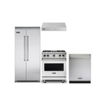 Viking 4-Piece Kitchen Package with VGR5304BSS 30″ Gas Range, VWH3010SS 30″ Wall Hood, VDWU524SS 24″ Dishwasher and VCSB5483SS 48″ Refrigerator