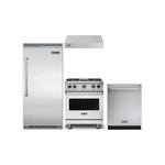 Viking 4-Piece Kitchen Package with VGR5304BSS 30″ Gas Range, VWH3010SS 30″ Wall Hood, VDWU524SS 24″ Dishwasher and VCRB5303RSS 30″ Refrigerator