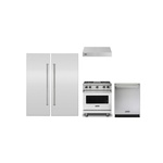 Viking 5-Piece Kitchen Package with VGR5304BSS 30 inch Gas Range, VWH530121SS 30 inch Wall Hood, VDWU524SS 24 inch Dishwasher, FRI7300WR 30 inch Refrigerator, FFI7240WL 24 inch Freezer, VICDP30SS and VICDP24SS Stainless Steel Panels