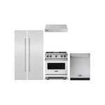 Viking 5-Piece Kitchen Package with VGR5304BSS 30 inch Gas Range, VWH3010SS 30 inch Wall Hood, VDWU524SS 24 inch Dishwasher, FRI7240WR 24 inch Refrigerator, FFI7180WL 18 inch Freezer, VICDP24SS and VICDP18SS Stainless Steel Panels