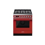 Smeg CPF30UGMR 30 inch Portofino Series Dual Fuel Range with 4 Sealed Burners, 3.6 cu. ft. Capacity, Even Clean Enamel  (Red)