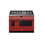 Smeg CPF48UGMR 48" Portofino Series Dual Fuel Range with 5 Burners, Electric Griddle, True European Triple Convection (Red)