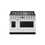 Smeg CPF48UGMWH 48" Portofino Series Dual Fuel Range with 5 Burners, Electric Griddle, True European Triple Convection (White)