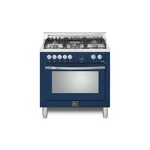 Lofra CXSS36M0-G500 36" Curva Dual Fuel Freestanding Range with 5 Brass Burners, True European Convection Oven (Blue)