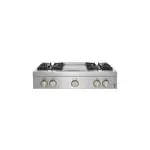 JennAir JGCP536HL 36" RISE Gas Rangetop with 4 Sealed Brass Burners, Electronic Ignition Flame-Sensing Reignition, Chrome Infused Griddle in Stainless Steel