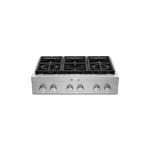 KitchenAid KCGC506JSS 36" Commercial-Style Gas Rangetop with 6 Burners, Ultra Power Dual-Flame Burners, Simmer & Melt Burner and Three-Level Convertible Grates in Stainless Steel