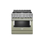 KitchenAid KFGC506JAV 36" Smart Commercial-Style Gas Range with 6 Burners, 5.1 Cu. Ft. Capacity and Even-Heat True Convection (Avocado Cream)