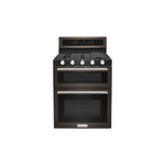 KitchenAid KFGD500EBS 30" Double Oven Gas Range with 5 Burners, 6 Cu. Ft. Capacity and Even-Heat True Convection (Black Stainless Steel with PrintShield Finish)