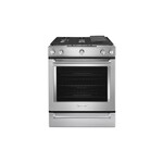 KitchenAid KSGB900ESS 30" Slide-In Gas Range with 5 Burners, 6.5 Cu. Ft. Capacity, Even-Heat True Convection and Baking Drawer in Stainless Steel