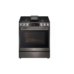 LG LSGL6335D 30" Slide-In Gas Range with 5 Sealed Burners, 6.3 cu. ft. Capacity, Smart wi-fi Enabled, ProBake Convection®, InstaView®, UltraHeat™ 20K BTU burner (PrintProof Black Stainless Steel)