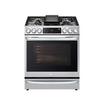 LG LSGL6337F 30" Slide-in Smart Gas Range with 5 Sealed Burners, 6.3 cu. ft. Capacity, InstaView®, ProBake Convection®, Air Fry, and Air Sous Vide, in Stainless Steel