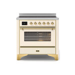 ILVE UMI09NS3AWG Majestic II 36" Induction Range (Triple Glass Door, Antique White, Brass)