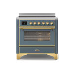 ILVE UMI09NS3BGG Majestic II 36" Induction Range (Triple Glass Door, Blue Grey, Brass)