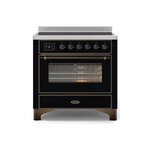 ILVE UMI09NS3BKB Majestic II 36" Induction Range (Triple Glass Door, Glossy Black, Burnished)