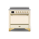 ILVE UMI09QNS3AWG Majestic II 36" Induction Range (Solid Door, Antique White, Brass)