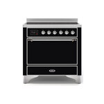 ILVE UMI09QNS3BKC Majestic II 36" Induction Range (Solid Door, Glossy Black, Chrome)