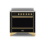 ILVE UMI09QNS3BKG Majestic II 36" Induction Range (Solid Door, Glossy Black, Brass)