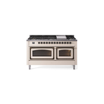 ILVE UN60FNMPAWBLP Nostalgie II Noblesse 60 inch Dual Fuel Range   (9 Sealed Burners + Griddle, Liquid Propane, Triple Glass Door, Antique White, Burnished)