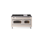 ILVE UN60FNMPAWCLP Nostalgie II Noblesse 60 inch Dual Fuel Range   (9 Sealed Burners + Griddle, Liquid Propane, Triple Glass Door, Antique White, Chrome)