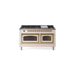 ILVE UN60FNMPAWGLP Nostalgie II Noblesse 60 inch Dual Fuel Range   (9 Sealed Burners + Griddle, Liquid Propane, Triple Glass Door, Antique White, Brass)