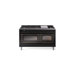 ILVE UN60FNMPBKBLP Nostalgie II Noblesse 60 inch Dual Fuel Range   (9 Sealed Burners + Griddle, Liquid Propane, Triple Glass Door, Glossy Black, Burnished)