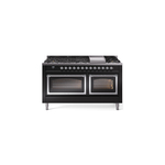 ILVE UN60FNMPBKCLP Nostalgie II Noblesse 60 inch Dual Fuel Range   (9 Sealed Burners + Griddle, Liquid Propane, Triple Glass Door, Glossy Black, Chrome)