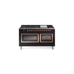 ILVE UN60FNMPBKPLP Nostalgie II Noblesse 60 inch Dual Fuel Range   (9 Sealed Burners + Griddle, Liquid Propane, Triple Glass Door, Glossy Black, Copper)