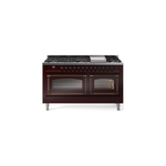 ILVE UN60FNMPBUBLP Nostalgie II Noblesse 60 inch Dual Fuel Range   (9 Sealed Burners + Griddle, Liquid Propane, Triple Glass Door, Burgundy, Burnished)