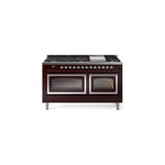 ILVE UN60FNMPBUCLP Nostalgie II Noblesse 60 inch Dual Fuel Range   (9 Sealed Burners + Griddle, Liquid Propane, Triple Glass Door, Burgundy, Chrome)