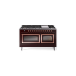 ILVE UN60FNMPBUPLP Nostalgie II Noblesse 60 inch Dual Fuel Range   (9 Sealed Burners + Griddle, Liquid Propane, Triple Glass Door, Burgundy, Copper)