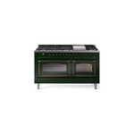 ILVE UN60FNMPEGBLP Nostalgie II Noblesse 60 inch Dual Fuel Range   (9 Sealed Burners + Griddle, Liquid Propane, Triple Glass Door, Emerald Green, Burnished)