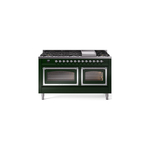 ILVE UN60FNMPEGCLP Nostalgie II Noblesse 60 inch Dual Fuel Range   (9 Sealed Burners + Griddle, Liquid Propane, Triple Glass Door, Emerald Green, Chrome)