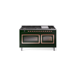 ILVE UN60FNMPEGPLP Nostalgie II Noblesse 60 inch Dual Fuel Range   (9 Sealed Burners + Griddle, Liquid Propane, Triple Glass Door, Emerald Green, Copper)