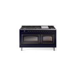 ILVE UN60FNMPMBBLP Nostalgie II Noblesse 60 inch Dual Fuel Range   (9 Sealed Burners + Griddle, Liquid Propane, Triple Glass Door, Midnight Blue, Burnished)