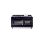 ILVE UN60FNMPMBCLP Nostalgie II Noblesse 60 inch Dual Fuel Range   (9 Sealed Burners + Griddle, Liquid Propane, Triple Glass Door, Midnight Blue, Chrome)