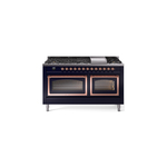 ILVE UN60FNMPMBPLP Nostalgie II Noblesse 60 inch Dual Fuel Range   (9 Sealed Burners + Griddle, Liquid Propane, Triple Glass Door, Midnight Blue, Copper)