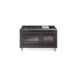 ILVE UN60FNMPMGBLP Nostalgie II Noblesse 60 inch Dual Fuel Range   (9 Sealed Burners + Griddle, Liquid Propane, Triple Glass Door, Graphite Matte, Burnished)