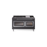 ILVE UN60FNMPMGCLP Nostalgie II Noblesse 60 inch Dual Fuel Range   (9 Sealed Burners + Griddle, Liquid Propane, Triple Glass Door, Graphite Matte, Chrome)