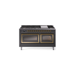 ILVE UN60FNMPMGGLP Nostalgie II Noblesse 60 inch Dual Fuel Range   (9 Sealed Burners + Griddle, Liquid Propane, Triple Glass Door, Graphite Matte, Brass)