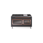 ILVE UN60FNMPMGPLP Nostalgie II Noblesse 60 inch Dual Fuel Range   (9 Sealed Burners + Griddle, Liquid Propane, Triple Glass Door, Graphite Matte, Copper)