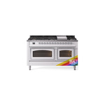 ILVE UN60FNMPRACLP Nostalgie II Noblesse 60" Dual Fuel Range      (9 Sealed Burners + Griddle, Liquid Propane, Triple Glass Door, RAL, Chrome)