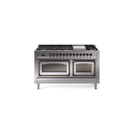 ILVE UN60FNMPSSBLP Nostalgie II Noblesse 60 inch Dual Fuel Range   (9 Sealed Burners + Griddle, Liquid Propane, Triple Glass Door, Stainless Steel, Burnished)