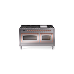 ILVE UN60FNMPSSPLP Nostalgie II Noblesse 60 inch Dual Fuel Range   (9 Sealed Burners + Griddle, Liquid Propane, Triple Glass Door, Stainless Steel, Copper)