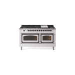 ILVE UN60FNMPWHBLP Nostalgie II Noblesse 60 inch Dual Fuel Range   (9 Sealed Burners + Griddle, Liquid Propane, Triple Glass Door, White, Burnished)