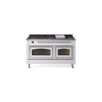 ILVE UN60FNMPWHCLP Nostalgie II Noblesse 60 inch Dual Fuel Range   (9 Sealed Burners + Griddle, Liquid Propane, Triple Glass Door, White, Chrome)